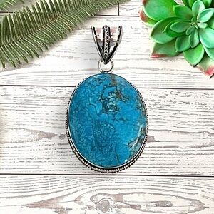 Large Turquoise Gemstone Sterling Silver Pendant